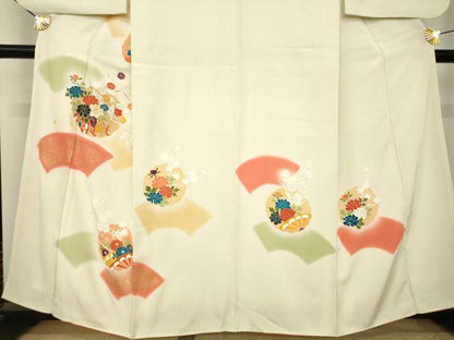 平和屋着物●訪問着　駒刺繍　地紙花文　暈し染め　金彩　正絹　逸品　AABL2054ck