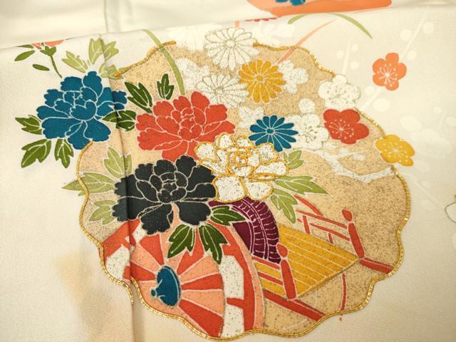 平和屋着物●訪問着　駒刺繍　地紙花文　暈し染め　金彩　正絹　逸品　AABL2054ck