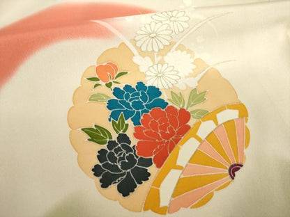 平和屋着物●訪問着　駒刺繍　地紙花文　暈し染め　金彩　正絹　逸品　AABL2054ck