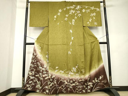 平和屋着物●訪問着　刺繍　草花文　暈し染め　金彩　正絹　逸品　AABL2057ck