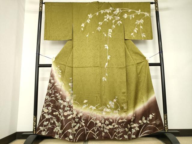 平和屋着物●訪問着　刺繍　草花文　暈し染め　金彩　正絹　逸品　AABL2057ck