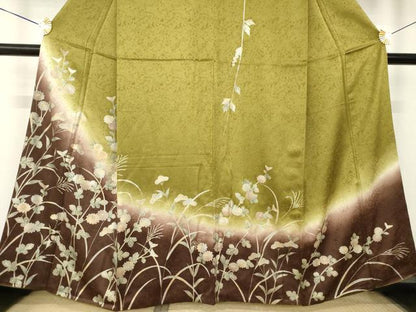 平和屋着物●訪問着　刺繍　草花文　暈し染め　金彩　正絹　逸品　AABL2057ck