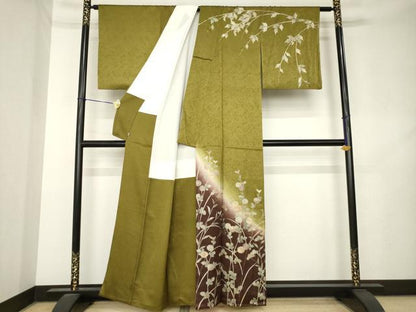 平和屋着物●訪問着　刺繍　草花文　暈し染め　金彩　正絹　逸品　AABL2057ck
