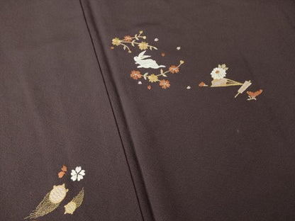 平和屋着物●訪問着　総刺繍　兎花文　金糸　正絹　逸品　未使用　AABL2058ck