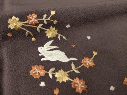 平和屋着物●訪問着　総刺繍　兎花文　金糸　正絹　逸品　未使用　AABL2058ck