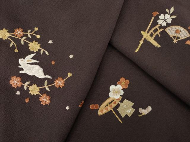 平和屋着物●訪問着　総刺繍　兎花文　金糸　正絹　逸品　未使用　AABL2058ck