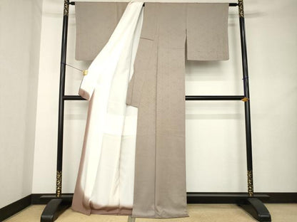 平和屋着物●上質な色無地　花菱地紋　江戸鼠色　正絹　逸品　AABL2059ck