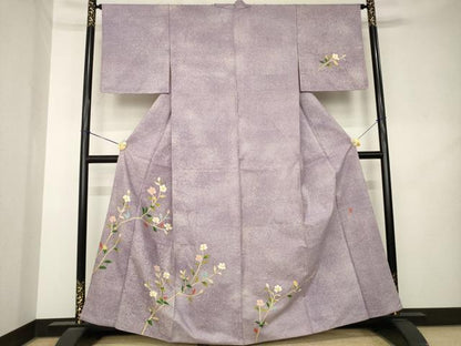 平和屋着物●本加賀友禅作家　成竹登茂男　白山紬　訪問着　枝花文　正絹　逸品　AABL2061ck