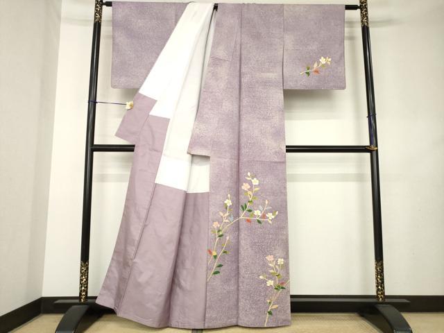 平和屋着物●本加賀友禅作家　成竹登茂男　白山紬　訪問着　枝花文　正絹　逸品　AABL2061ck