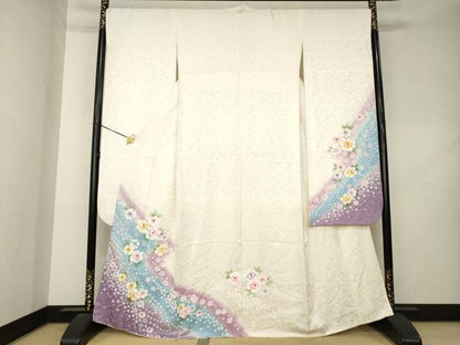 平和屋着物●豪華振袖　流水花文　暈し染め　正絹　逸品　AABL2062ck