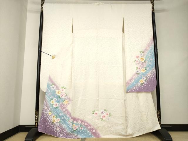 平和屋着物●豪華振袖　流水花文　暈し染め　正絹　逸品　AABL2062ck