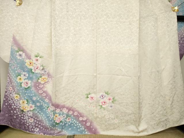 平和屋着物●豪華振袖　流水花文　暈し染め　正絹　逸品　AABL2062ck