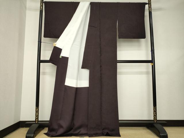 平和屋着物●服飾評論家　市田ひろみ　色無地　シルクロード浪漫　風景地紋　黒鳶色　反端付き　ロング丈　正絹　逸品　AABL2064ck