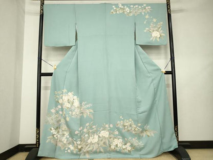 平和屋着物●訪問着　友禅　刺繍　草花文　金彩　正絹　逸品　AABL2065ck