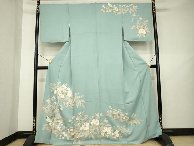 平和屋着物●訪問着　友禅　刺繍　草花文　金彩　正絹　逸品　AABL2065ck