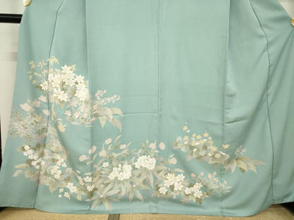 平和屋着物●訪問着　友禅　刺繍　草花文　金彩　正絹　逸品　AABL2065ck