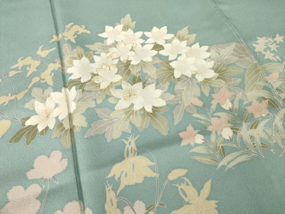 平和屋着物●訪問着　友禅　刺繍　草花文　金彩　正絹　逸品　AABL2065ck