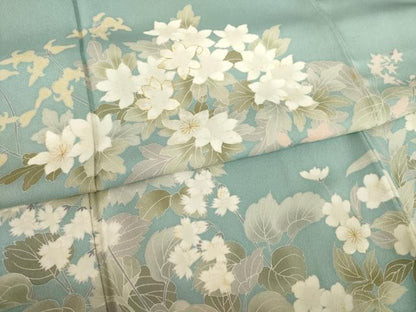 平和屋着物●訪問着　友禅　刺繍　草花文　金彩　正絹　逸品　AABL2065ck