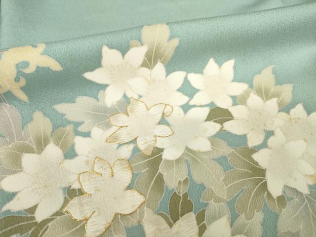 平和屋着物●訪問着　友禅　刺繍　草花文　金彩　正絹　逸品　AABL2065ck