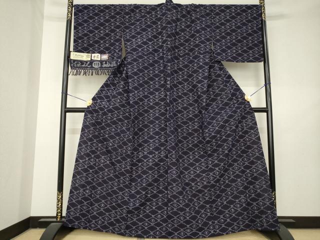 平和屋着物●久留米絣　単衣　有馬　下川繁雄作　証紙付き　綿　逸品　AABL2066ck