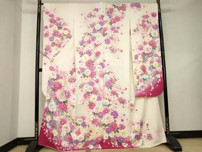 平和屋着物●豪華振袖　刺繍　舞花文　金銀糸　金彩　京都きもの友禅扱い　正絹　逸品　AABL2072ck