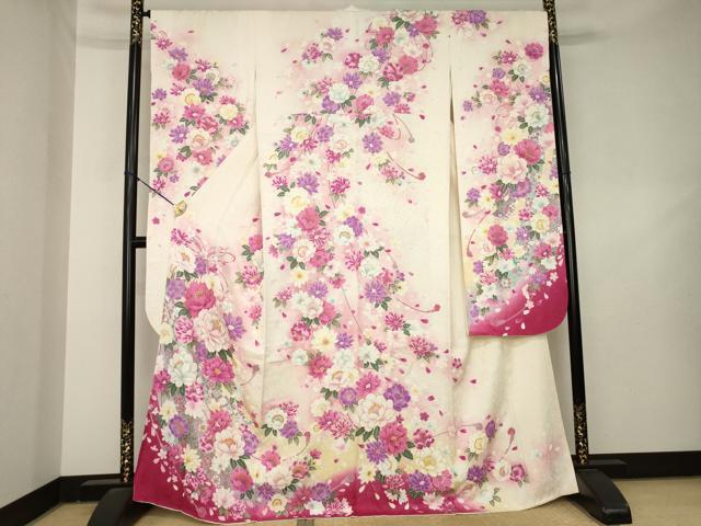 平和屋着物●豪華振袖　刺繍　舞花文　金銀糸　金彩　京都きもの友禅扱い　正絹　逸品　AABL2072ck