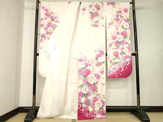 平和屋着物●豪華振袖　刺繍　舞花文　金銀糸　金彩　京都きもの友禅扱い　正絹　逸品　AABL2072ck