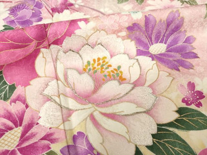 平和屋着物●豪華振袖　刺繍　舞花文　金銀糸　金彩　京都きもの友禅扱い　正絹　逸品　AABL2072ck