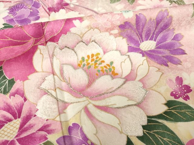 平和屋着物●豪華振袖　刺繍　舞花文　金銀糸　金彩　京都きもの友禅扱い　正絹　逸品　AABL2072ck