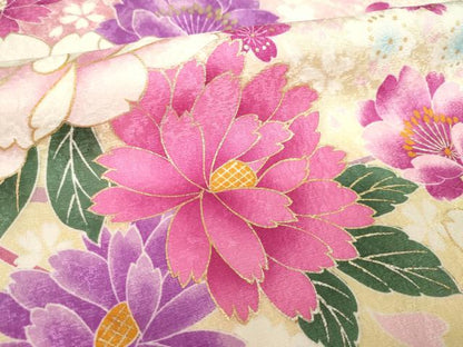 平和屋着物●豪華振袖　刺繍　舞花文　金銀糸　金彩　京都きもの友禅扱い　正絹　逸品　AABL2072ck