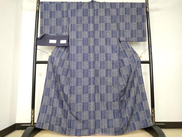 平和屋着物●染織の名門　しょうざん　紬　市松雪輪文　藍　証紙付き　正絹　逸品　AABL2073ck