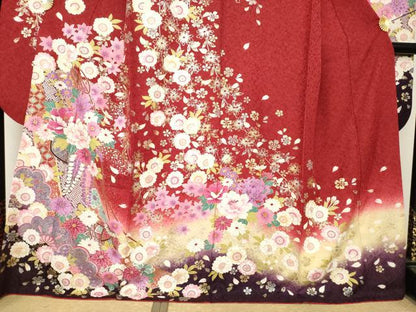 平和屋着物●豪華振袖　花篭文　暈し染め　金銀糸　金銀彩　銀通し地　正絹　逸品　AABL2075ck