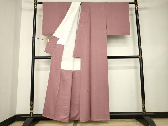 平和屋着物●上質な色無地　南天文　鴇浅葱地色　反端付き　正絹　逸品　AABL2076ck