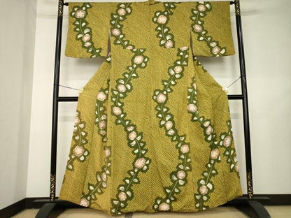 平和屋着物●上質な小紋　辻が花　絞り　舞花文　正絹　逸品　AABL2079ck
