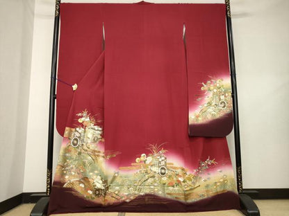 平和屋着物●豪華振袖　御所車花文　暈し染め　金彩　鈴乃屋扱い　正絹　逸品　AABL2081ck
