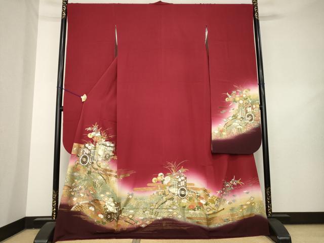 平和屋着物●豪華振袖　御所車花文　暈し染め　金彩　鈴乃屋扱い　正絹　逸品　AABL2081ck