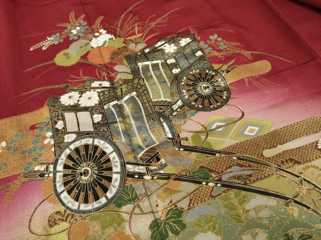 平和屋着物●豪華振袖　御所車花文　暈し染め　金彩　鈴乃屋扱い　正絹　逸品　AABL2081ck