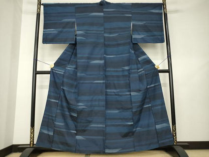 平和屋着物●上質な紬　横段文　正絹　逸品　AABL2082ck