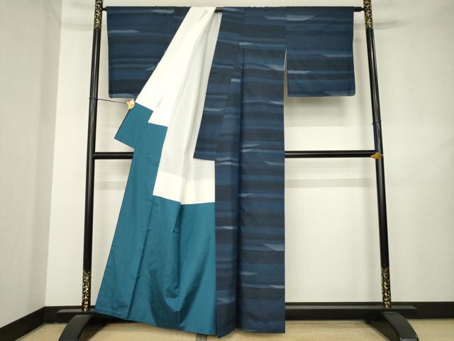 平和屋着物●上質な紬　横段文　正絹　逸品　AABL2082ck