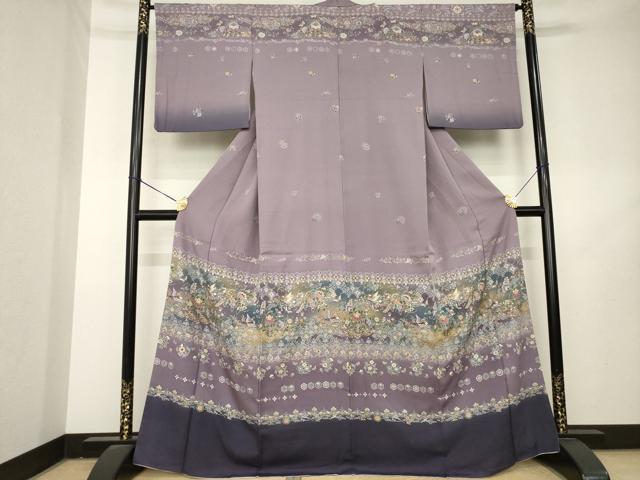 平和屋着物●訪問着　横段更紗花文　金彩　正絹　逸品　AABL2085ck