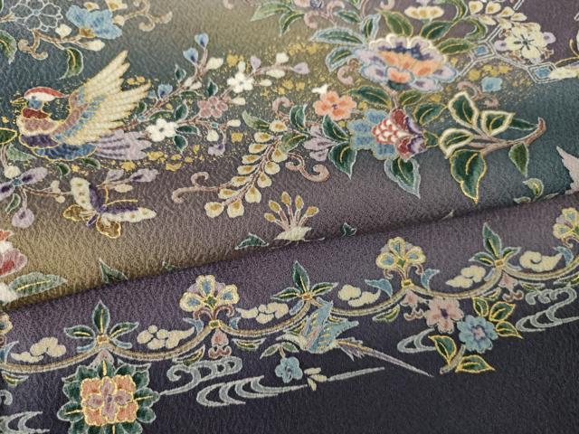 平和屋着物●訪問着　横段更紗花文　金彩　正絹　逸品　AABL2085ck