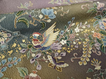 平和屋着物●訪問着　横段更紗花文　金彩　正絹　逸品　AABL2085ck