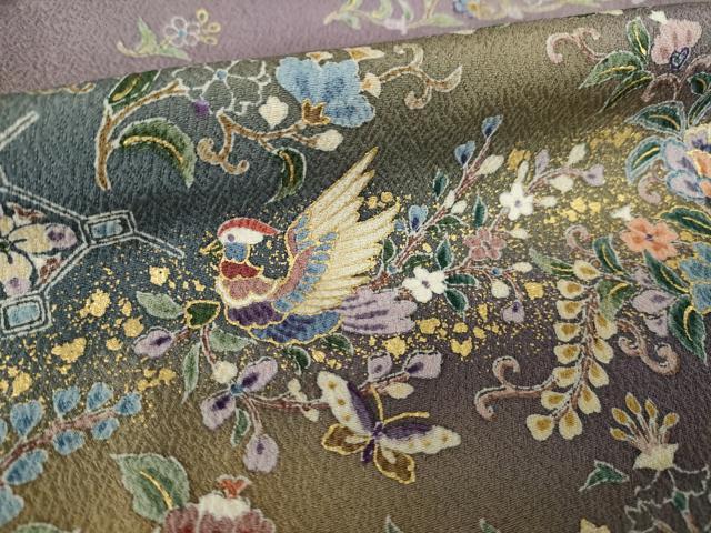 平和屋着物●訪問着　横段更紗花文　金彩　正絹　逸品　AABL2085ck