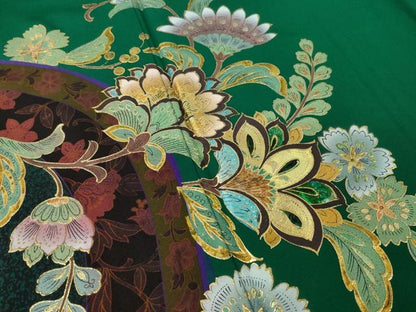 平和屋着物●豪華振袖　更紗花文　暈し染め　金彩　正絹　逸品　AABL2086ck