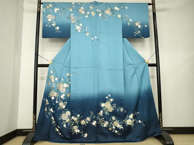 平和屋着物●英王室献上友禅作家　木下勝功　訪問着　更紗花文　暈し染め　金銀彩　ラインストーン　正絹　逸品　AABL2087ck