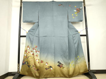 平和屋着物●二代目清次郎　手描き　訪問着　花筏文　暈し染め　金彩　正絹　逸品　AABL2089ck