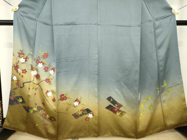 平和屋着物●二代目清次郎　手描き　訪問着　花筏文　暈し染め　金彩　正絹　逸品　AABL2089ck