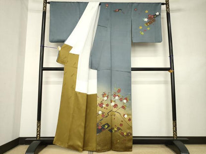 平和屋着物●二代目清次郎　手描き　訪問着　花筏文　暈し染め　金彩　正絹　逸品　AABL2089ck