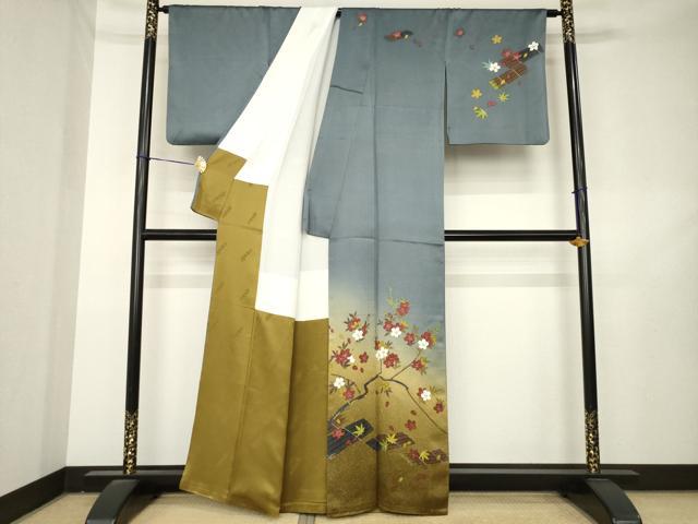 平和屋着物●二代目清次郎　手描き　訪問着　花筏文　暈し染め　金彩　正絹　逸品　AABL2089ck