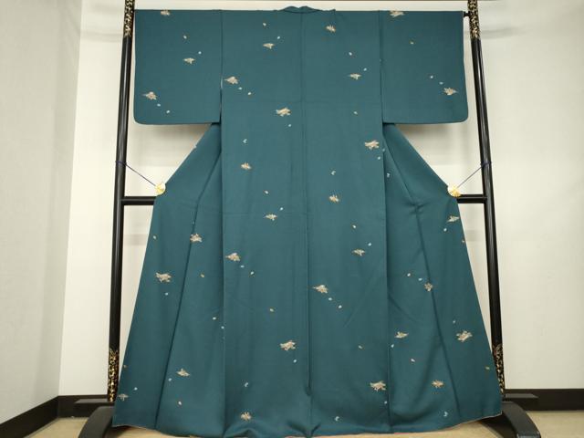 平和屋着物●上質な小紋　総刺繍　花筏文　正絹　逸品　AABL2091ck